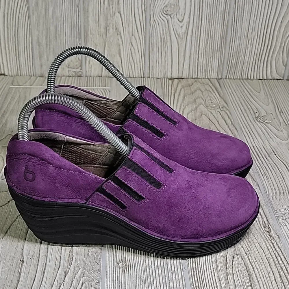 Bionica Purple Leather Wedge Clogs Womens Size 7 - Picture 2 of 13